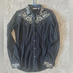 Wrangler Embellished Black and Silver Striped Shirt